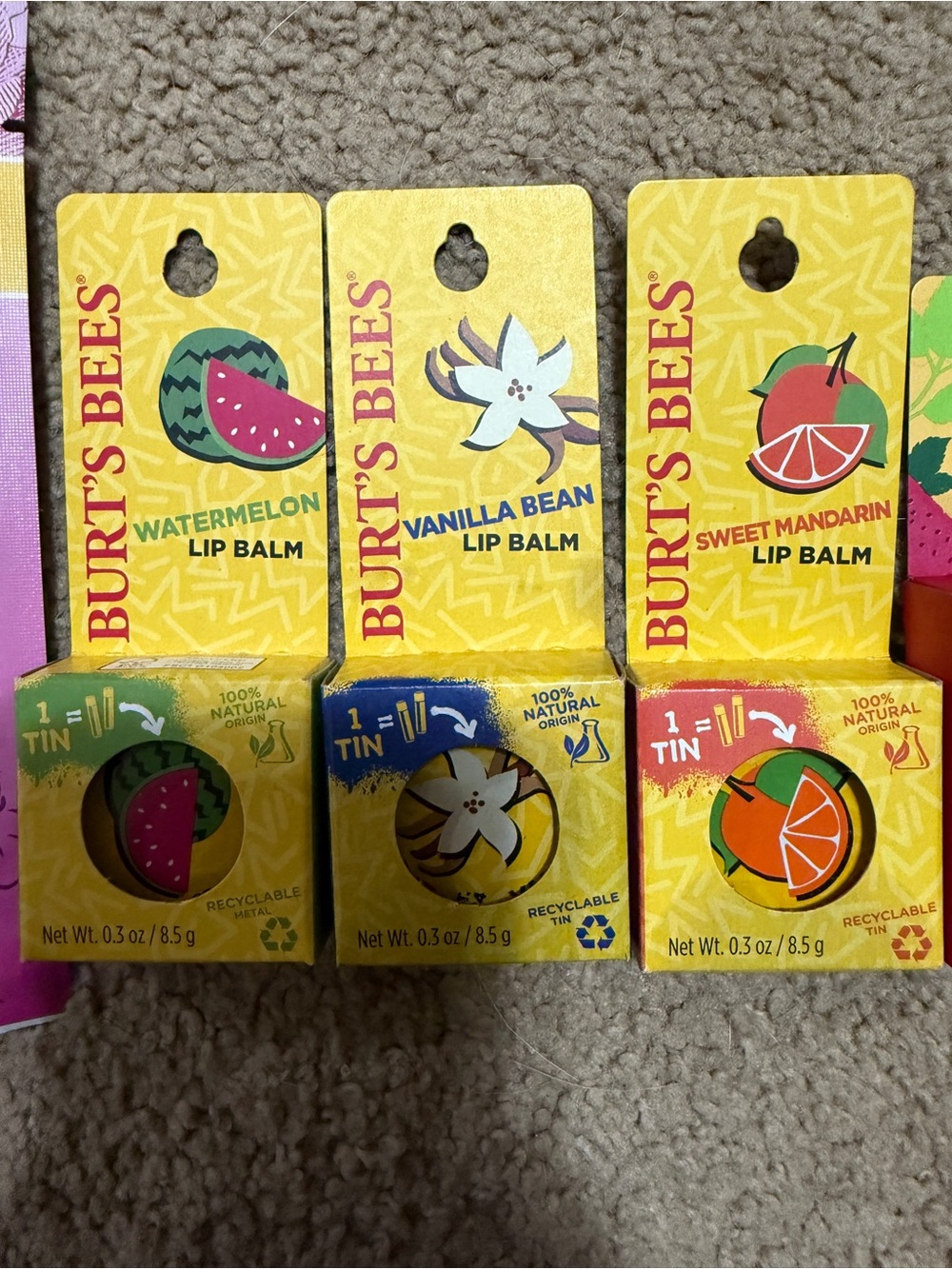 Burt's Bees Yellow Lip Balm Tin Set with Fruit Designs